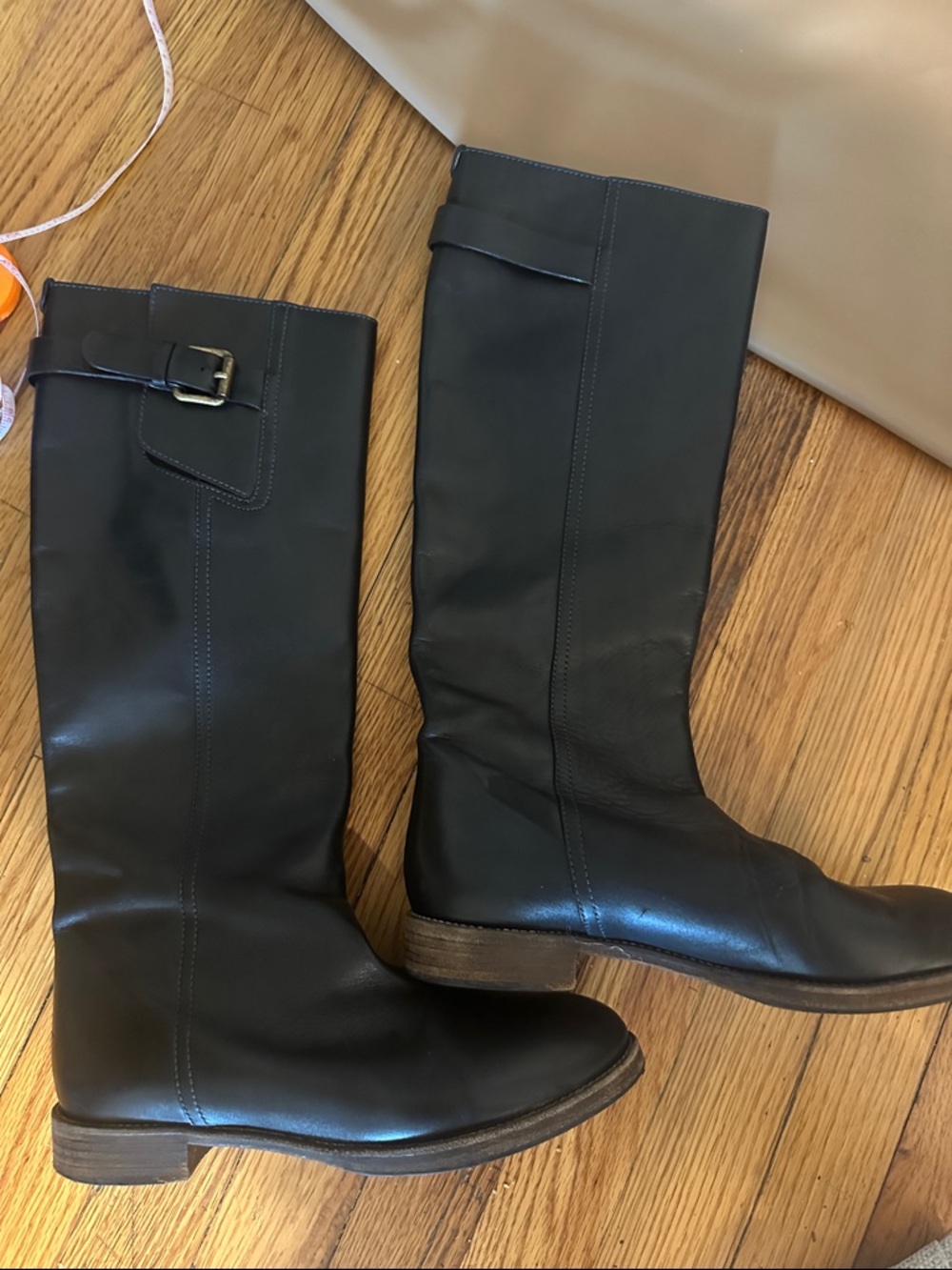 Classic Chloe Black Leather Knee Boots with Buckle Detail